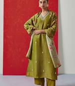 Olive straight fit tissue kurta pant with dupatta suit set