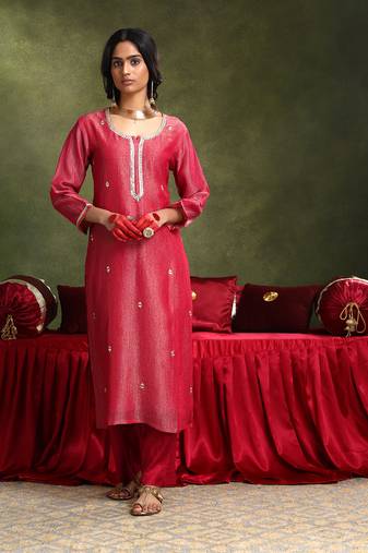 Pink shimmer organza kurta pant with shantoon dupatta 