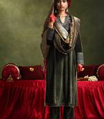 Olive velvet  kalamkari embroidery suit set