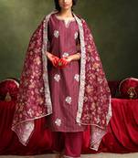 Wine chanderi kurta pant with dupatta suit set