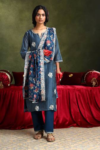 Navy blue kurta pant with dupatta suit set