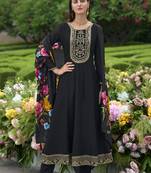 Black embroidery print and secquins vichitra silk anarakli pant full stitched suit