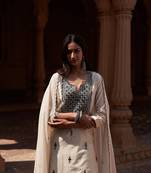 White cotton chanderi kurta pant with dupatta
