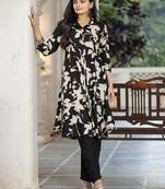 Floral Printed Shirt Collar A-Line Kurta With Trouser