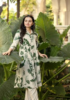 Floral Printed Shirt Collar A-Line Kurta With Trouser 4