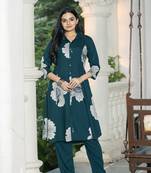 Floral Printed Shirt Collar A-Line Kurta With Trouser