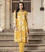 Floral Printed Shirt Collar A-Line Kurta With Trouser