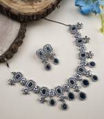 Buy Elegant silver-plated american diamond jewelry set for women – necklace & earrings blue color