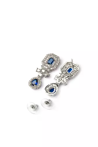 Elegant silver-plated american diamond jewelry set for women     necklace & earrings blue color