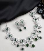 Buy Elegant silver-plated american diamond jewelry set for women – necklace & earrings green color