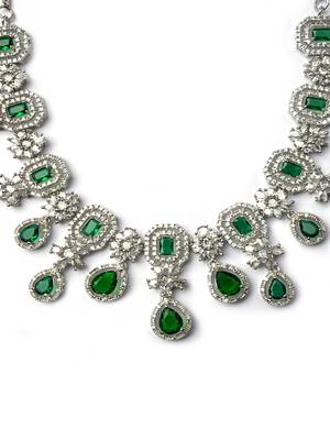 Elegant silver-plated american diamond jewelry set for women – necklace & earrings green color 4