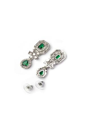 Elegant silver-plated american diamond jewelry set for women – necklace & earrings green color 5