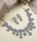 Elegant silver-plated american diamond jewelry set for women – necklace & earrings turquoise color