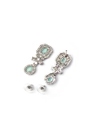 Elegant silver-plated american diamond jewelry set for women – necklace & earrings turquoise color 5