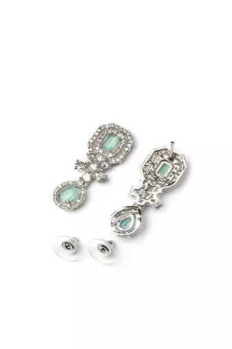 Elegant silver-plated american diamond jewelry set for women – necklace & earrings turquoise color