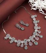 Elegant silver-plated american diamond jewelry set for women – necklace & earrings multicolor