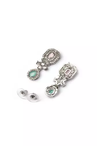 Elegant silver-plated american diamond jewelry set for women – necklace & earrings multicolor