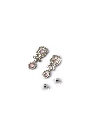 Elegant silver-plated american diamond jewelry set for women – necklace & earrings pink color 5