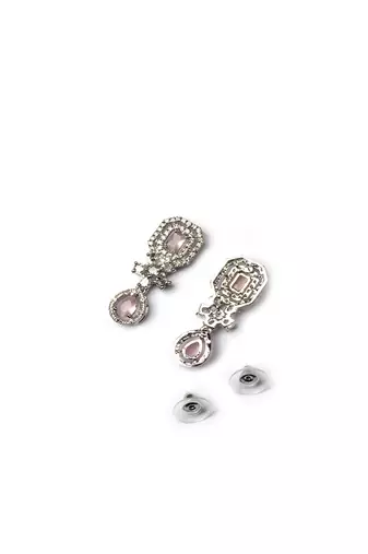Elegant silver-plated american diamond jewelry set for women – necklace & earrings pink color