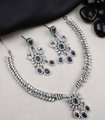 Designer silver-plated ad jewelry set with matching earrings – party wear set blue color