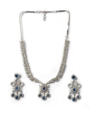 Designer silver-plated ad jewelry set with matching earrings – party wear set blue color 3