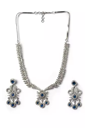 Designer silver-plated ad jewelry set with matching earrings – party wear set blue color
