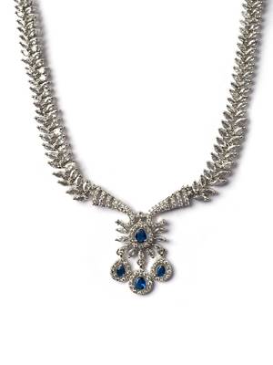 Designer silver-plated ad jewelry set with matching earrings – party wear set blue color 4