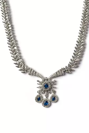 Designer silver-plated ad jewelry set with matching earrings – party wear set blue color