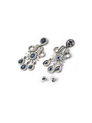 Designer silver-plated ad jewelry set with matching earrings – party wear set blue color 5