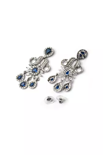 Designer silver-plated ad jewelry set with matching earrings – party wear set blue color