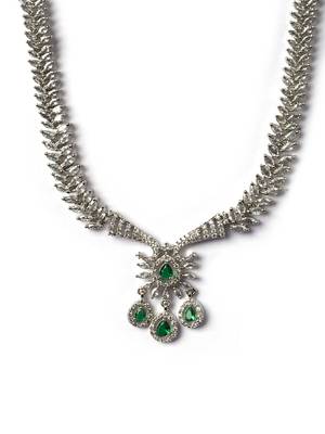 Designer silver-plated ad jewelry set with matching earrings     party wear set green color 4
