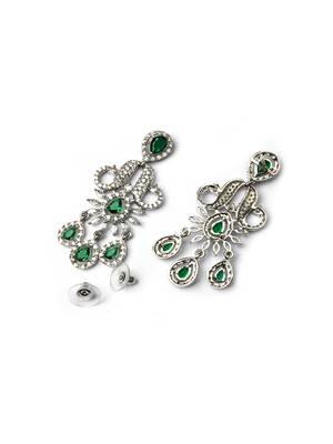 Designer silver-plated ad jewelry set with matching earrings     party wear set green color 5
