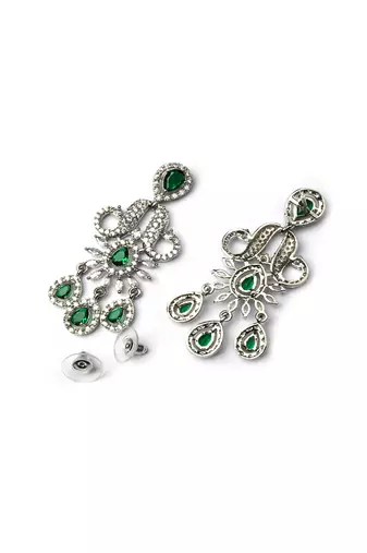 Designer silver-plated ad jewelry set with matching earrings     party wear set green color