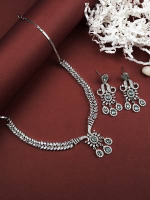 Designer silver-plated ad jewelry set with matching earrings     party wear set turquoise color 1