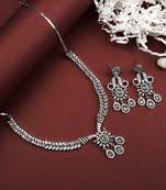 Buy Designer silver-plated ad jewelry set with matching earrings – party wear set turquoise color