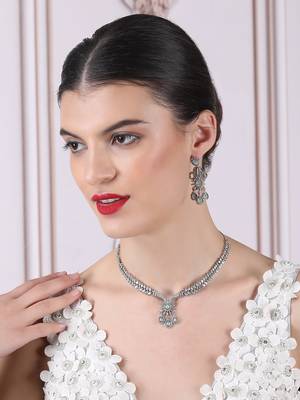Designer silver-plated ad jewelry set with matching earrings     party wear set turquoise color 2