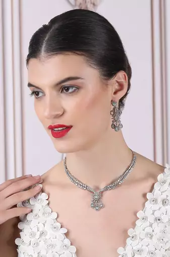 Designer silver-plated ad jewelry set with matching earrings     party wear set turquoise color