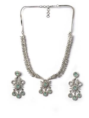 Designer silver-plated ad jewelry set with matching earrings     party wear set turquoise color 3