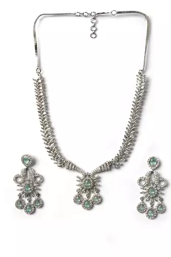 Designer silver-plated ad jewelry set with matching earrings     party wear set turquoise color