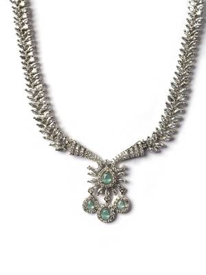 Designer silver-plated ad jewelry set with matching earrings     party wear set turquoise color 4
