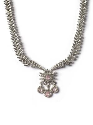 Designer silver-plated ad jewelry set with matching earrings     party wear set pink color 4