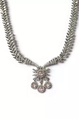 Designer silver-plated ad jewelry set with matching earrings     party wear set pink color