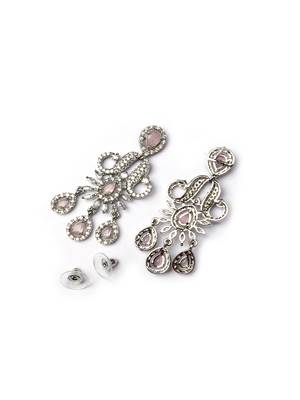 Designer silver-plated ad jewelry set with matching earrings     party wear set pink color 5