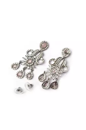 Designer silver-plated ad jewelry set with matching earrings     party wear set pink color