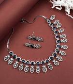 Silver-plated american diamond necklace and earrings set – ideal for weddings blue color