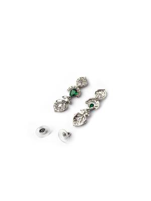 Silver-plated american diamond necklace and earrings set     ideal for weddings green color 5