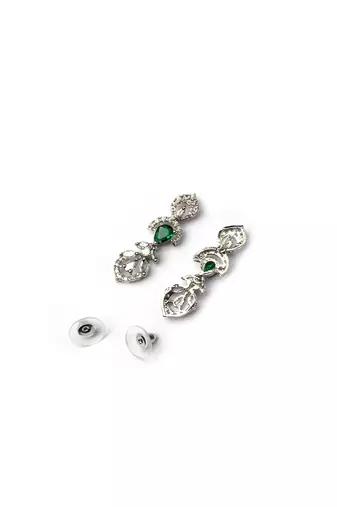 Silver-plated american diamond necklace and earrings set     ideal for weddings green color