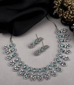 Buy Silver-plated american diamond necklace and earrings set – ideal for weddings turquoise color