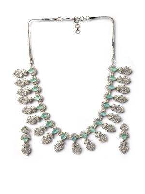 Silver-plated american diamond necklace and earrings set – ideal for weddings turquoise color 3
