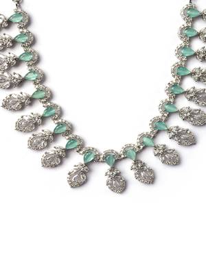 Silver-plated american diamond necklace and earrings set – ideal for weddings turquoise color 4